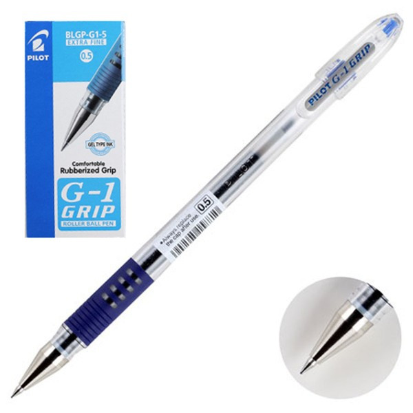 Ручка гел 0,5 прозр корп резин манжет Pilot BLGP-G1-5 L син к/к