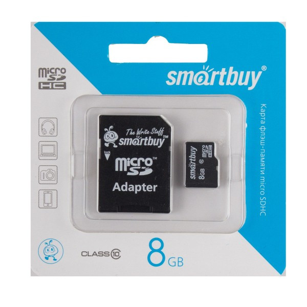 Карта памяти microSDHC Card (T-Flash) 8Gb class 10 + адаптер SmartBuy