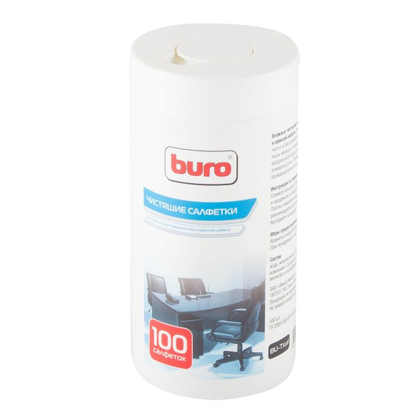 Туба с чистящими салфетками BURO для пласт.поверх. и офис. мебели BU-Tsurl (100 шт.) 817442